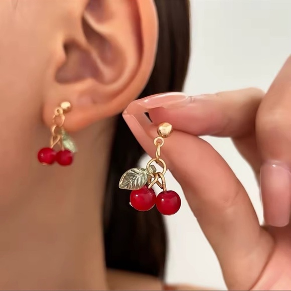 Petite Cherry Red Drop Earrings - Picture 7 of 9